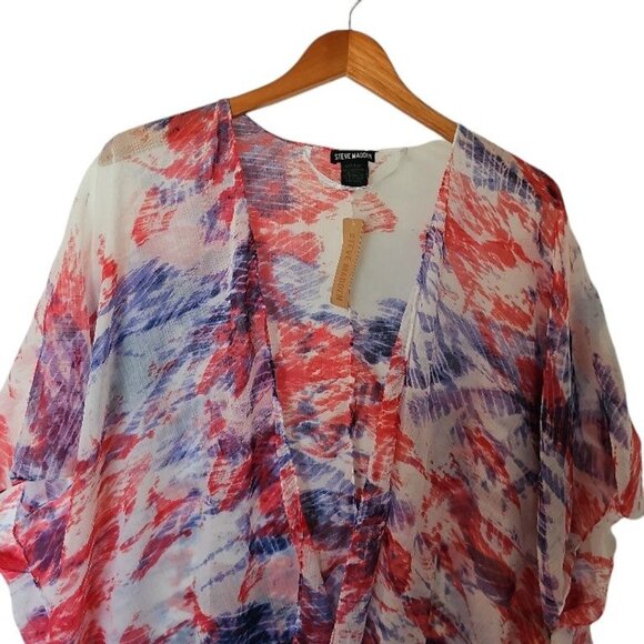 Steve Madden Boho Tassel Kimono Cover Up Geometric Red White Blue One Size NWT - Picture 3 of 9